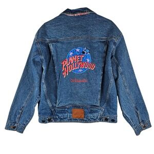 VTG. 90"s Planet Hollywood‎ Orlando Denim Jacket Embroidered Large Retro Unisex